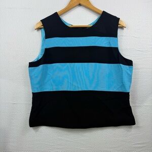 NEW Vintage Casual Corner Color Block Blue Black Sleeveless Top Size 16